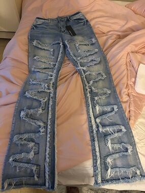 Light Blue Distressed Boot Cut Jeans